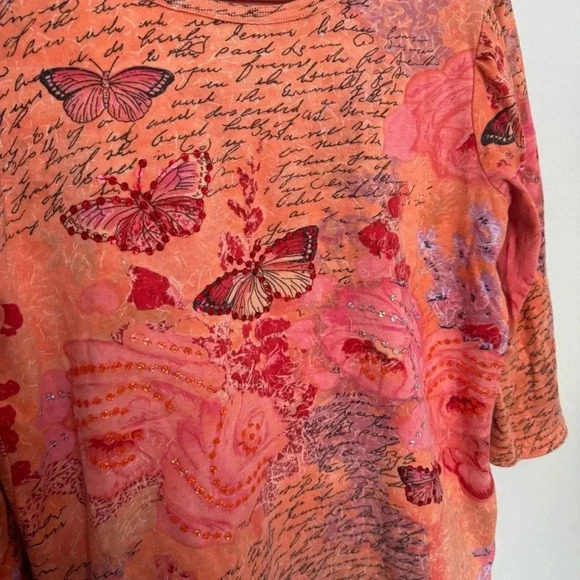 Women's Orange Butterfly Print Top Y2K Sequins beaded Fairycore L - Picture 4 of 6